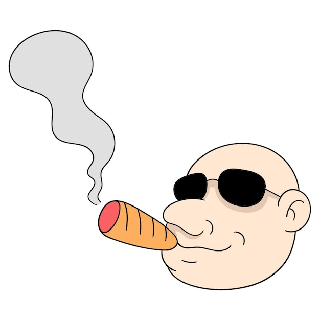 Emoticon man head wearing glasses smoking cigar