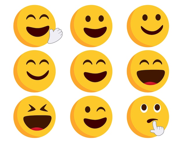 Emoticon platte vector set Emoticons karakter in gelukkig lachend en lachen uitdrukkingen met hand