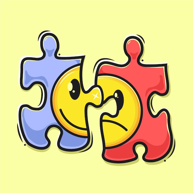 Emoticon on puzzle cartoon illustration 