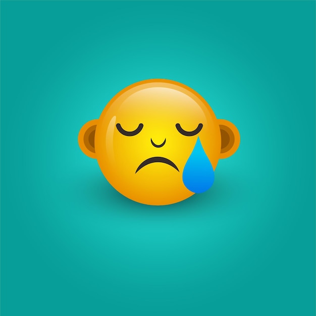 Vector emoticon sad face cute emoticon isolated on yellow background 3d illustration