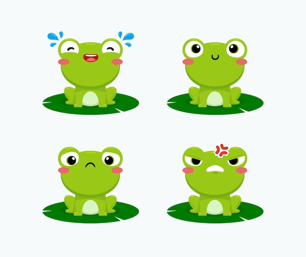 Vector emoticon set of the cute green frog