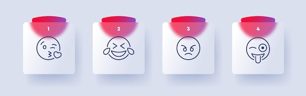 Emoticon set icon funny happiness joy angry round face fury\
distempered emotion feeling emoji love concept glassmorphism style\
vector line icon for business and advertising