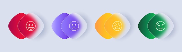 Emoticon set icon Sadness crying love laughter surprise tongue anger consternation distempered emotion feeling emoji Mood concept Glassmorphism style Vector line icon for Business