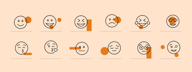 Emoticon set icon sadness crying love laughter surprise tongue\
anger consternation startle distempered emotion feeling emoji mood\
concept pastel color background vector line icon