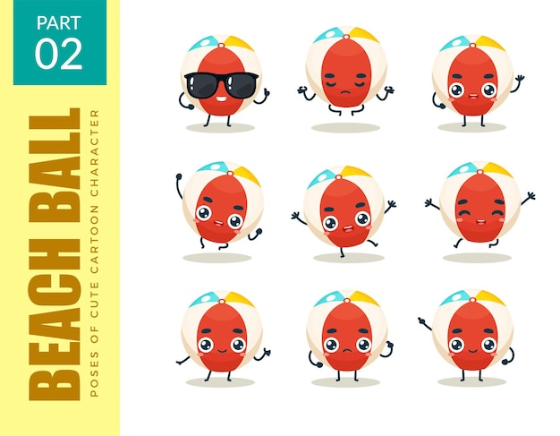 Vector emoticon set van strandbal. tweede reeks. vectorillustratie