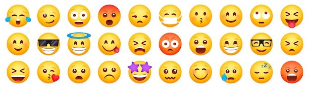 Icone del sorriso delle emoticon set emoji dei cartoni animati set di emoticon vettoriali