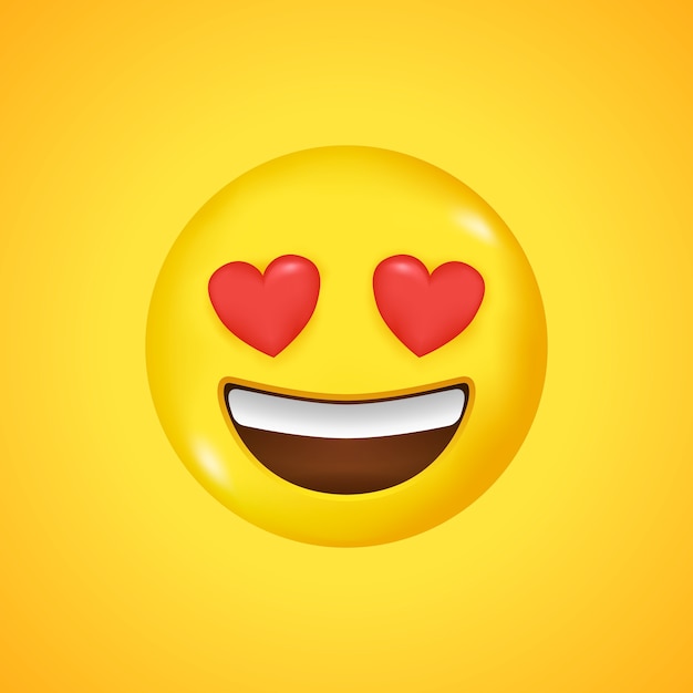 Vector emoticon smiling face. love symbol. big smile in 3d