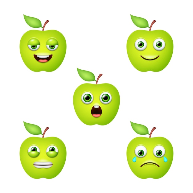 Emoticon van schattige Apple geïsoleerde vector set