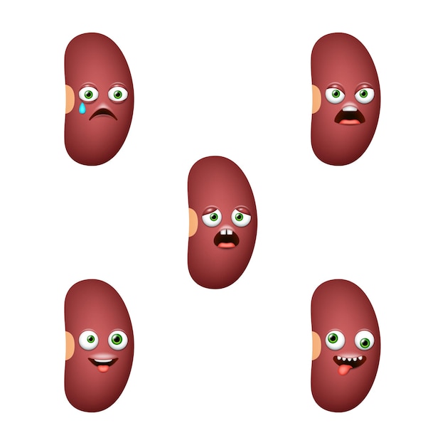 Emoticon van schattige Kidney Bean Geïsoleerde vector set