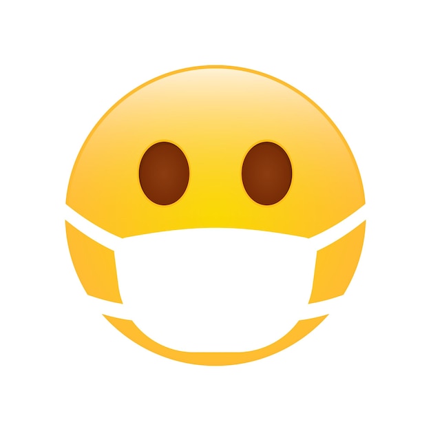 Смайлик в медицинской маске для лица Безопасность коронавируса Значок Emoji в белой хирургической маске для лица