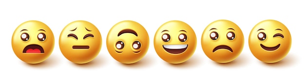 Emoticons emoji karakter vector set emojis emoticon karakters in gezichtsreactie emotie