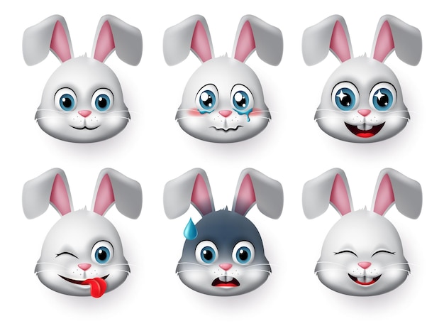 Vector emoticons and emoji rabbit face vector set rabbits bunny faces animal emojis