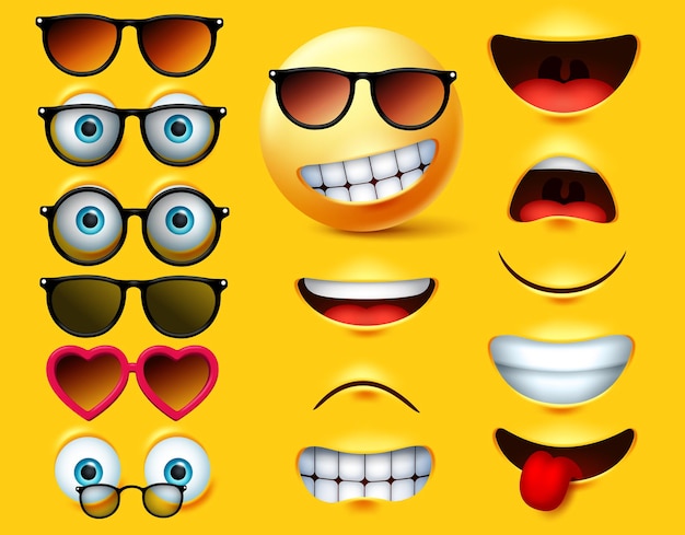 Emoticons met kit voor het maken van zonnebrillen. emoji's en emoticon hoofd gezichtskit oog en mond