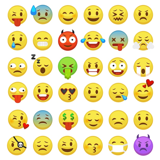 Emoticons set. Emoji faces emoticon smile funny digital smiley expression