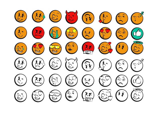 emoticons set with outline set