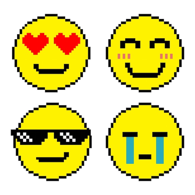 Emotion emoji pixel art Pixel art emoji icon set