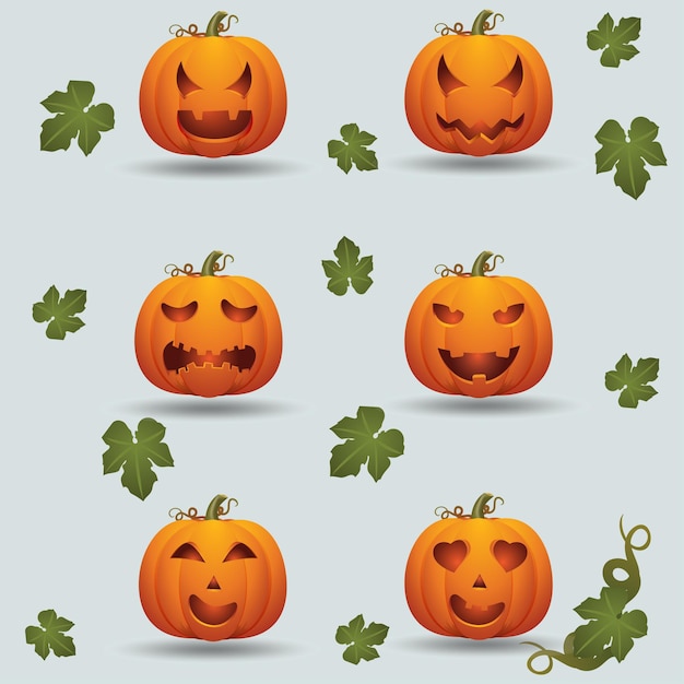 Emotion face pumpkin set Halloween Spooky scary horror facial expressions of pumpkins