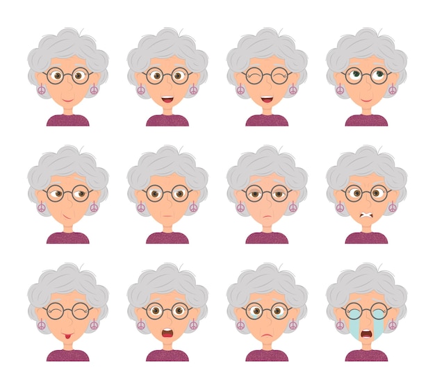 Emotion hippie old woman character vector illustration