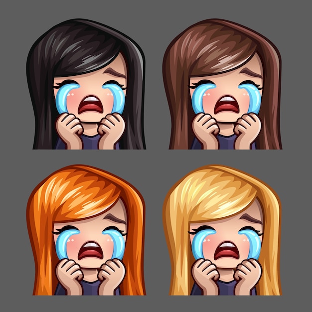 Emotion icons crying female with long hairs for social networks\
and stickers