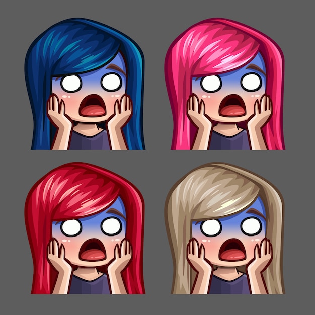 Emotion icons scared female with long hairs for social networks\
and stickers