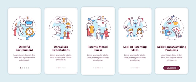 Emotional abuse from parents onboarding mobile app page screen with concepts illustration