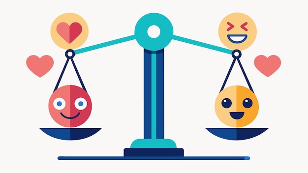 Vector an emotional balance scale with one side weighted down by heavy emotions and the other side lifted