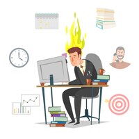 Vector emotional burnout concept vector flat isolated illustration