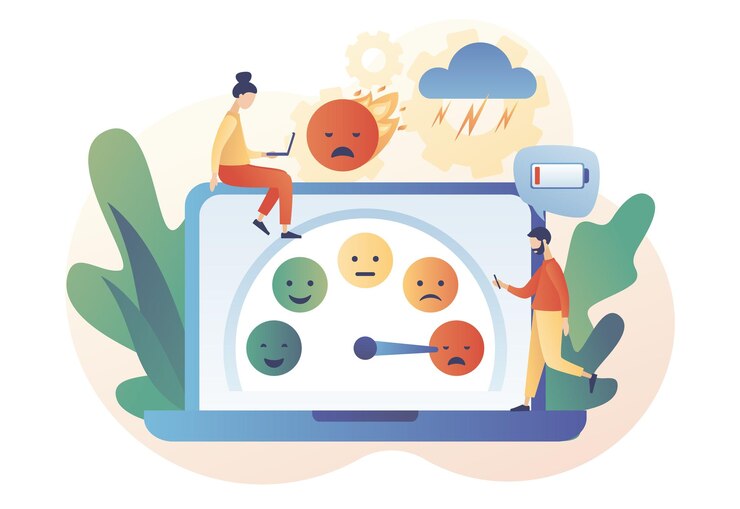 Vector emotional burnout. overwork business people. low energy, tiredness, depression, stress level, mood