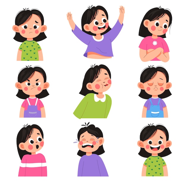 Emotional children with facial expression vector