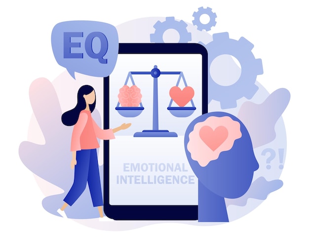 Emotional intelligence heart and brain on scales as symbol of balance online test eq tiny woman