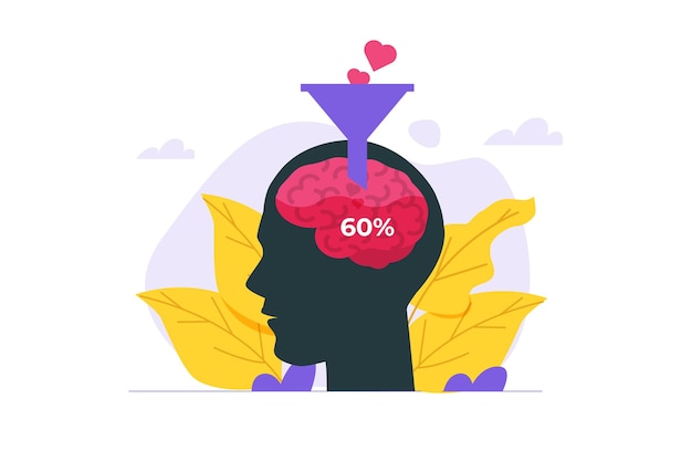 Emotional intelligence mental health care concept support help with mental problem heart and brain on balanced flat style vector illustration