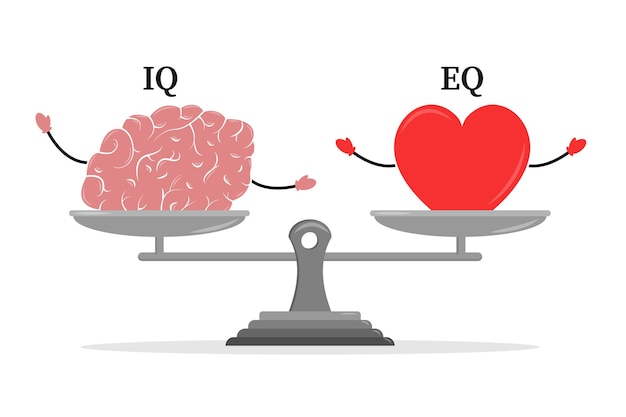 Emotional Quotient and Intelligence Heart and Brain on the libra