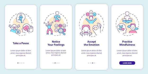 Emotional regulation skills onboarding mobile app screen