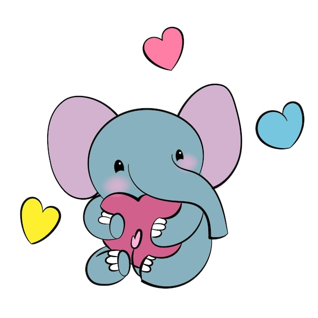 ベクトル かわいい象のかわいいスタイルの漫画の絵文字ステッカーと愛情のある象のベクトルil ...