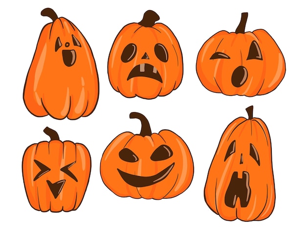 emotionele halloween handgetekende pompoenen geïsoleerd op een witte achtergrond