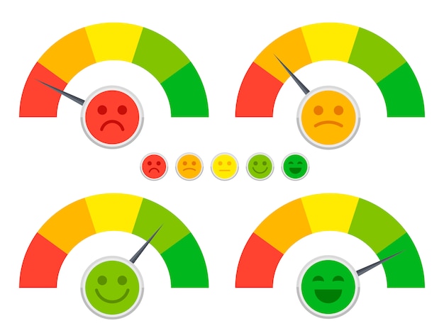Vector emotions mood scale with cutes flat faces isolated on white