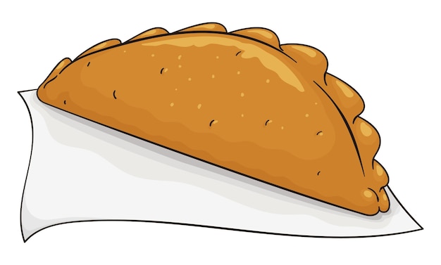 Empanada snack geserveerd in een servet en klaar om te genieten Ontwerp in cartoon stijl op witte achtergrond