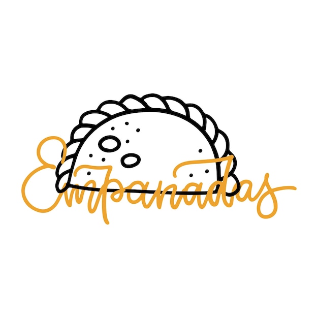 Empanadas elegant linear art illustration logo land drawn lettering sign with one empanada