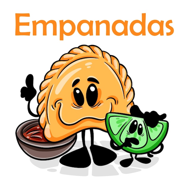 Empanadas Funnny 만화 캐릭터 벡터 격리 된 배경