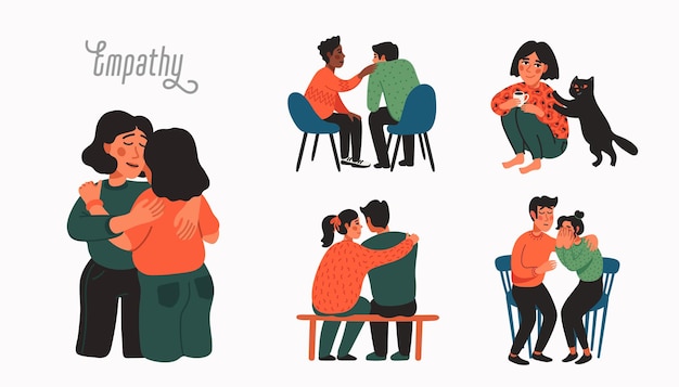 Vector empathy and compassion concept people comforting each other