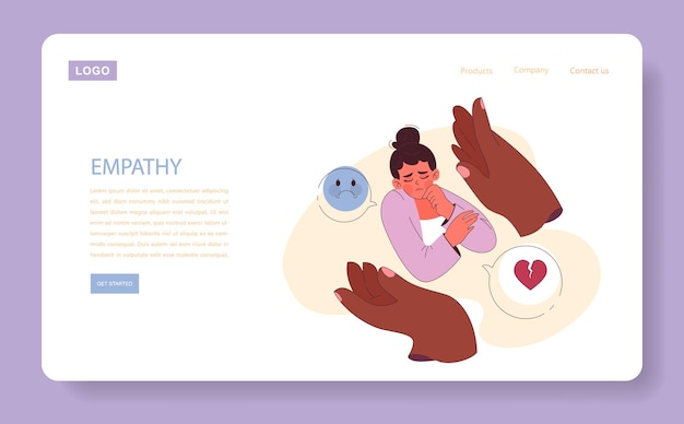 empathy web banner or landing page black female hands comforting sad heartbroken woman or a girl