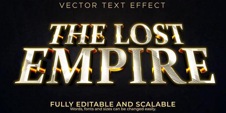 Vector empire text effect, editable metallic and shiny text style