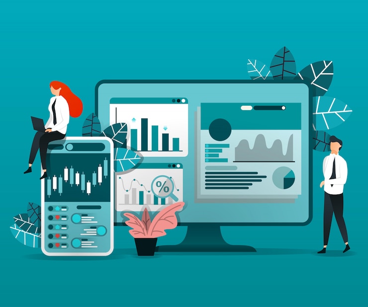 Vector employee analyzes data