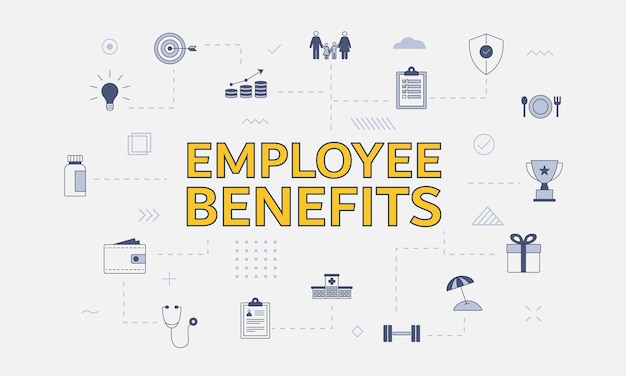 Employee benefits concept with icon set with big word or text on center vector illustration