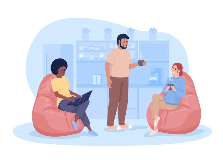 Vector employee break room 2d vector isolated illustration
