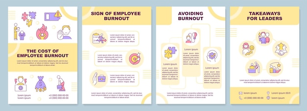 Vector employee burnout impact yellow brochure template