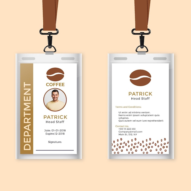 Vector employee and coffee id card template