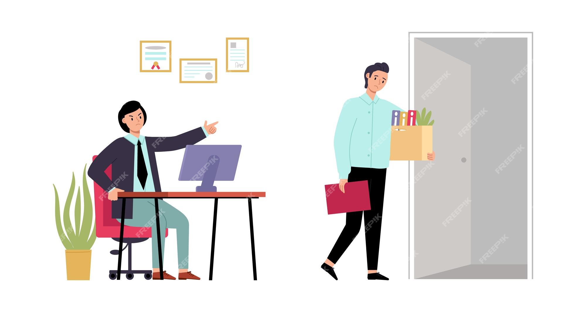 Angry Boss Dismiss Sad Employee. Unemployed Man Stock Illustration -  Illustration of dismissal, design: 139043120