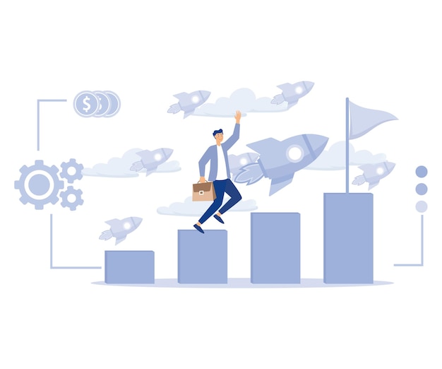 Vettore concetto di efficienza dei dipendenti sfida aziendale per la crescita della carriera e punteggio di posizione lavorativa di successo