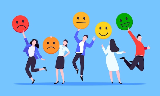 employee happiness and work attitude feedback business concept flat style vector illustration